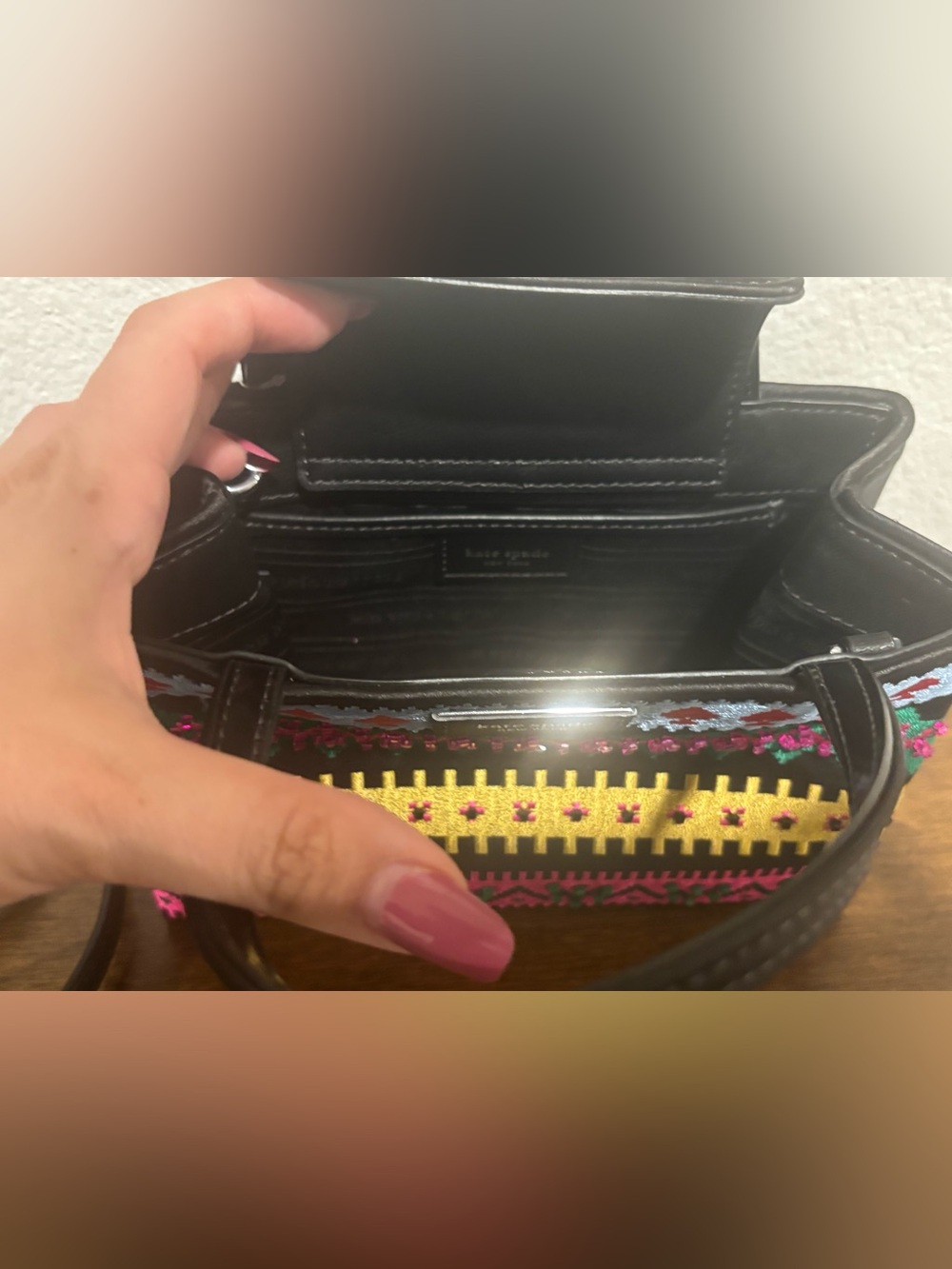 kate spade Mini Black Multi-Color Embroidered Crossbody - Picture 12 of 12